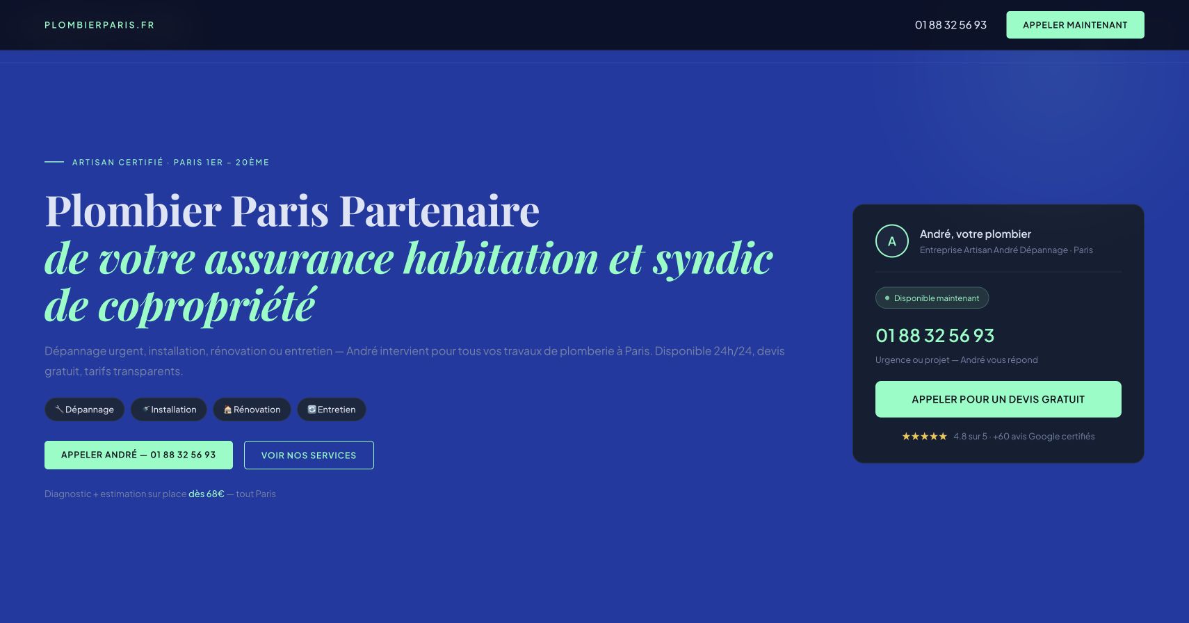 Capture du site de Artisan André Dépannage